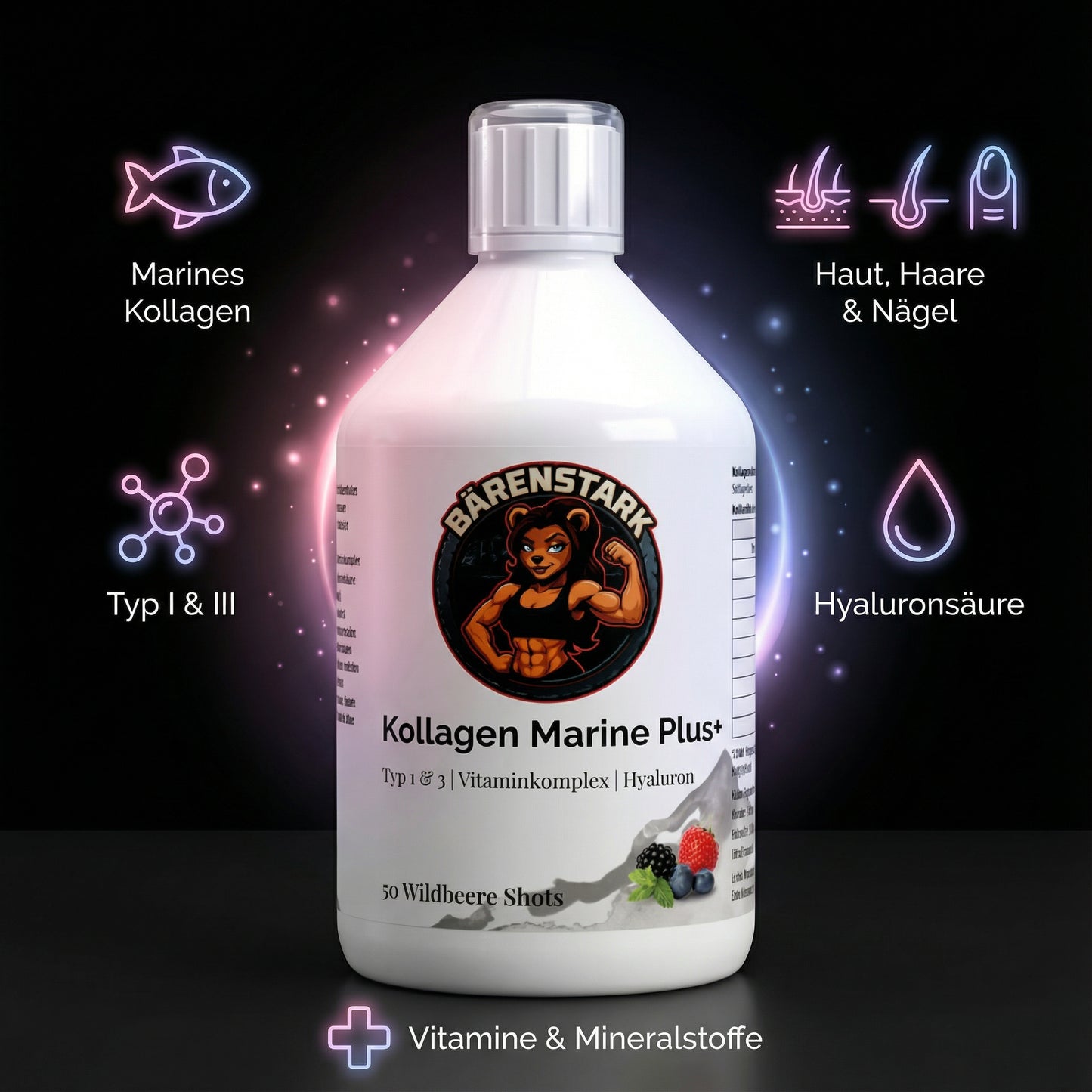 Kollagen Marine Plus (1500 DA) + - 50 Shots - Wildbeere - 500ml